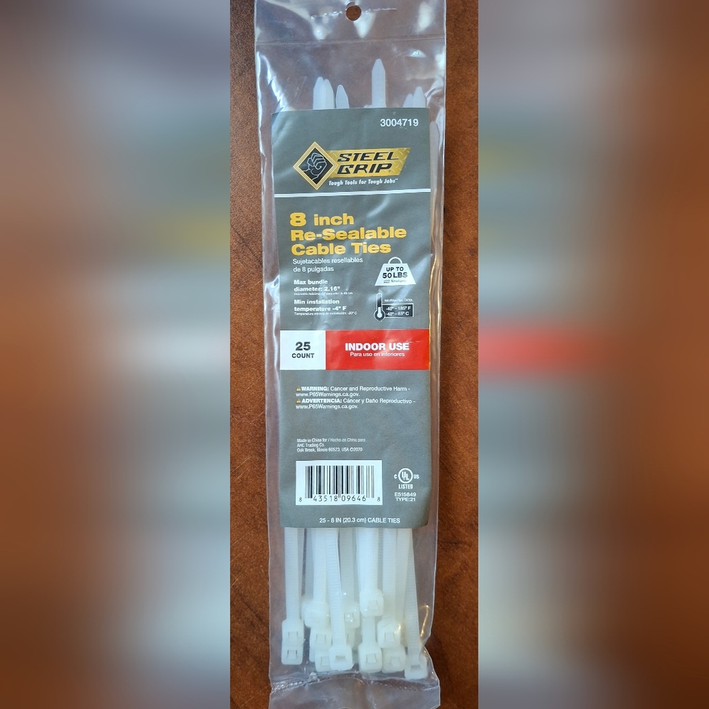 Steel Grip 8" White Cable Ties 25pk R-S-200-8-N25
